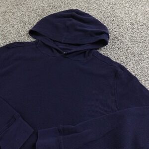 Gap Hoodie Womens L Blue Waffle Knit Thermal Pullover Long Sleeve Sweater Top